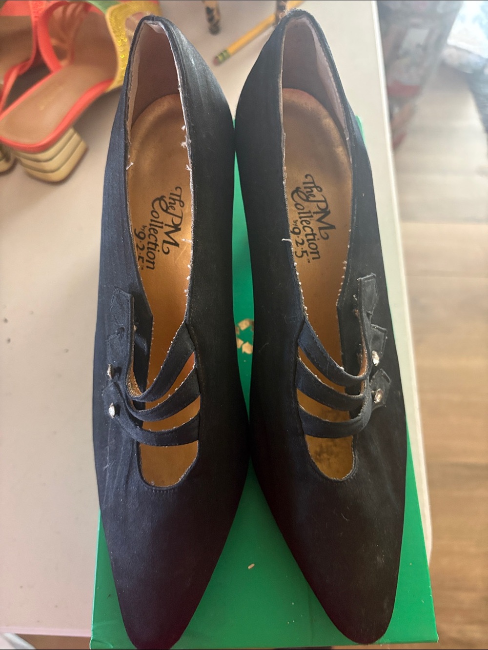 Black Suede Triple-Strap Pointed Heels